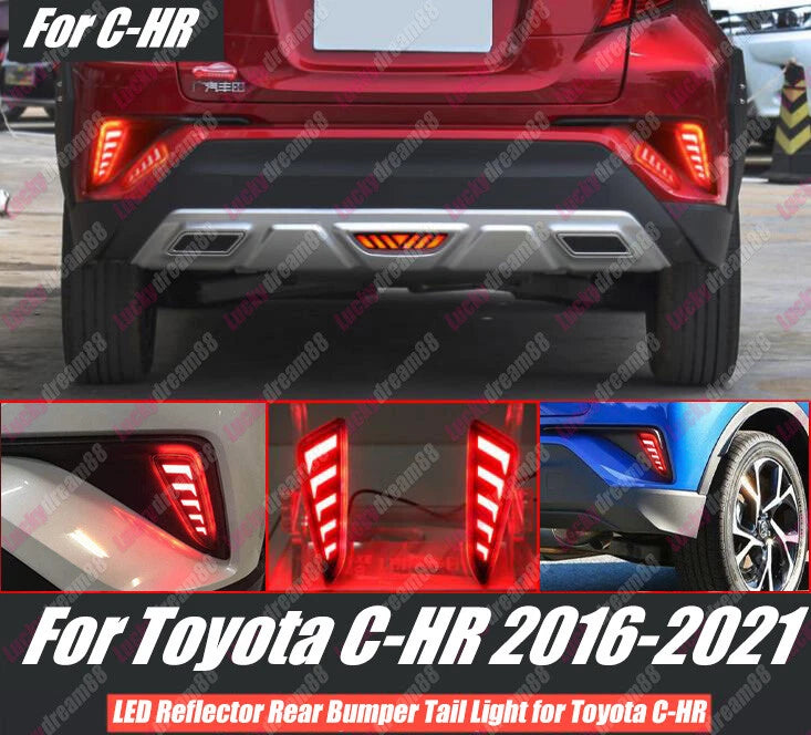 2X Red LED Rear Bumper Reflector Tail Brake Light Lamp for Toyota C-HR (2016–2022)