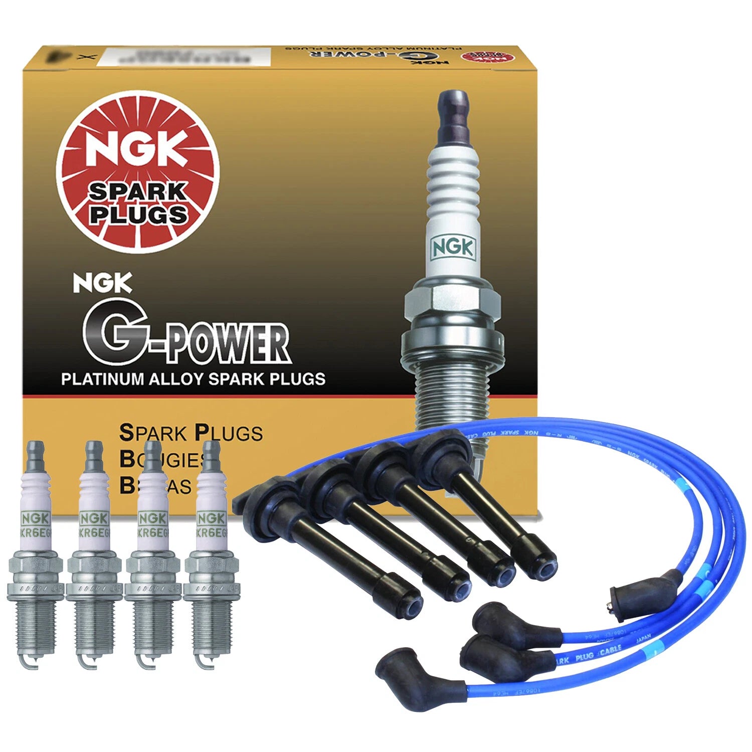 NGK Ignition Wire Set & 4 G-Power Platinum Spark Plugs for Acura Honda