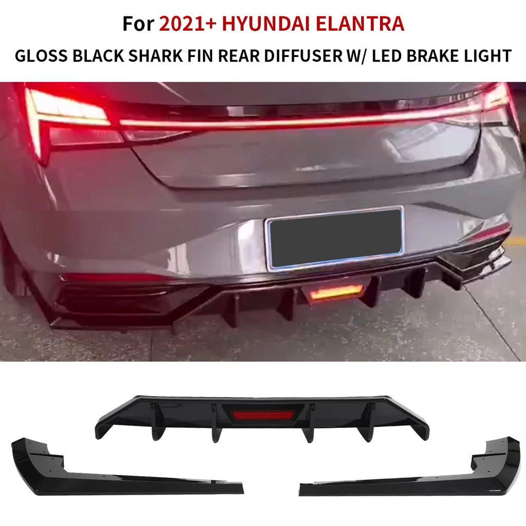 Gloss Black LED Rear Diffuser + Corner Splitters for Hyundai Elantra (2021–2023)