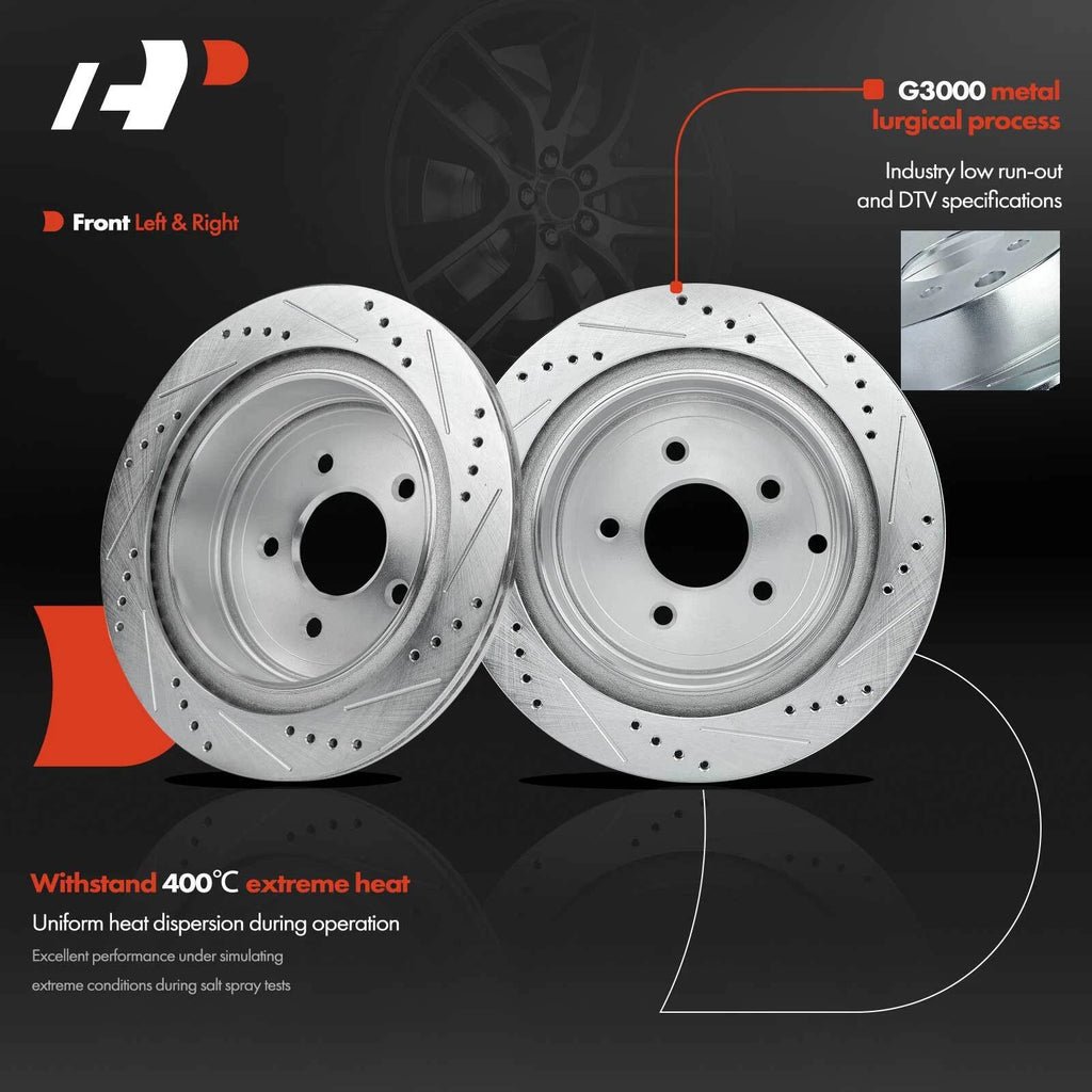 Set of 2 Rear Drilled Brake Rotors & Ceramic Pads for Nissan Murano (2009–2019)