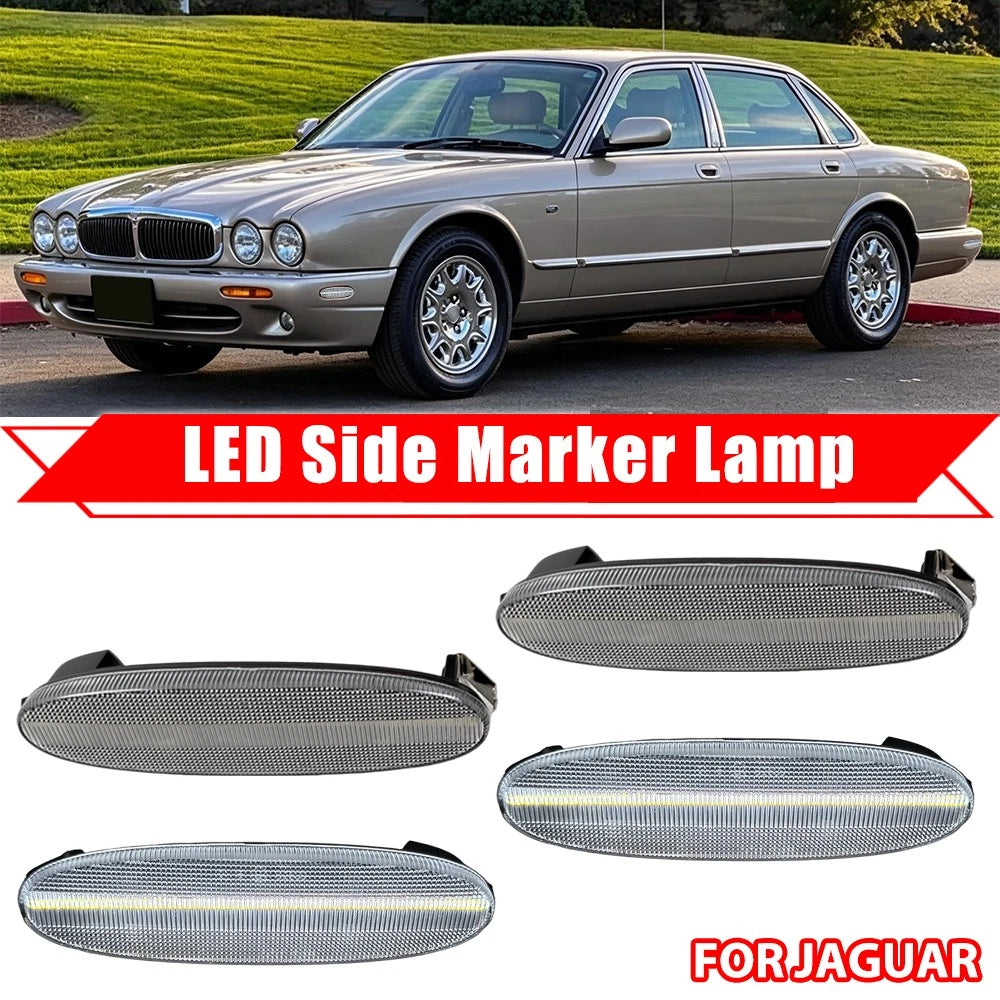 4X Clear LED Front Rear Side Marker Light for Jaguar XJ XJ8 XJR (1998–2003)