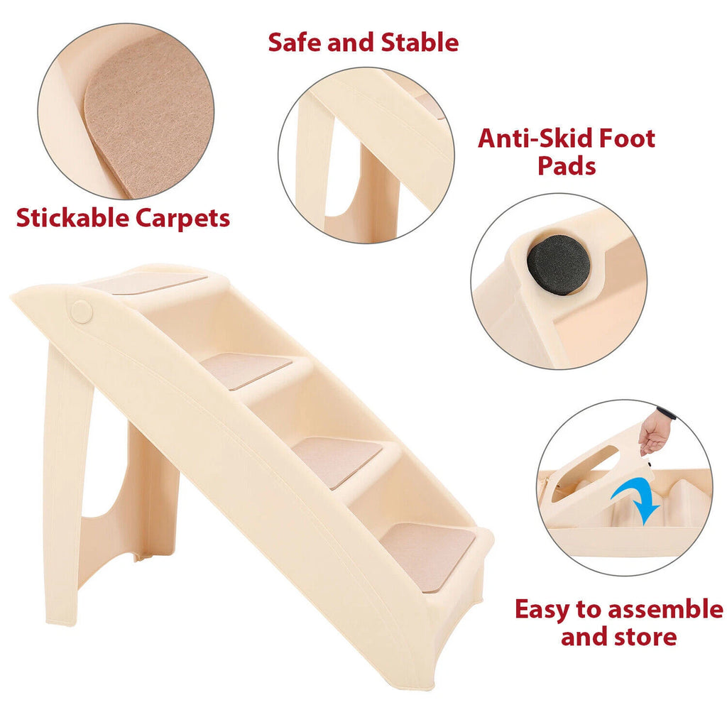 4-Step Foldable Pet Stairs for High Bed - Non-slip Ramp