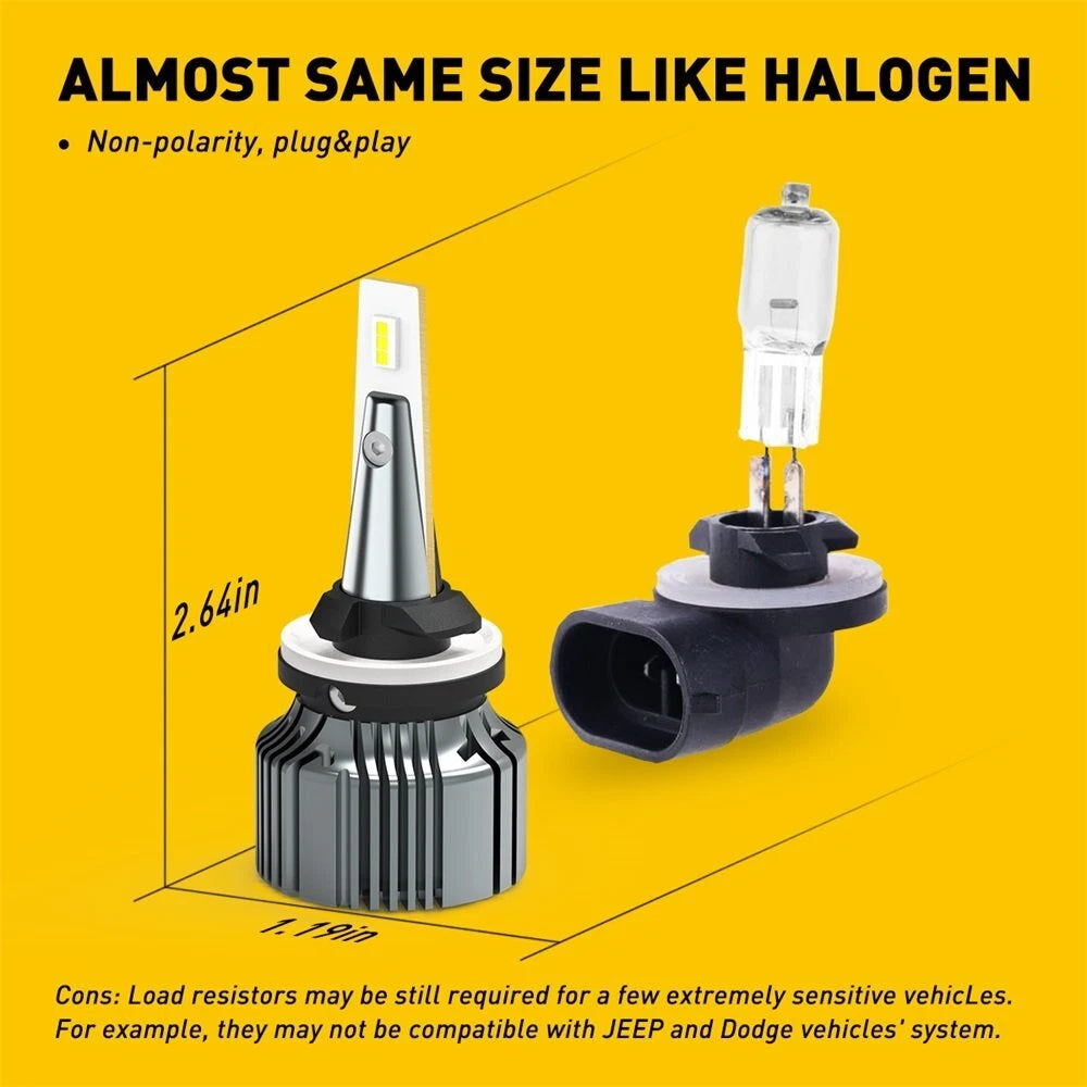 2X 881 LED Fog Light Bulbs for Driving (6000K Xenon White)