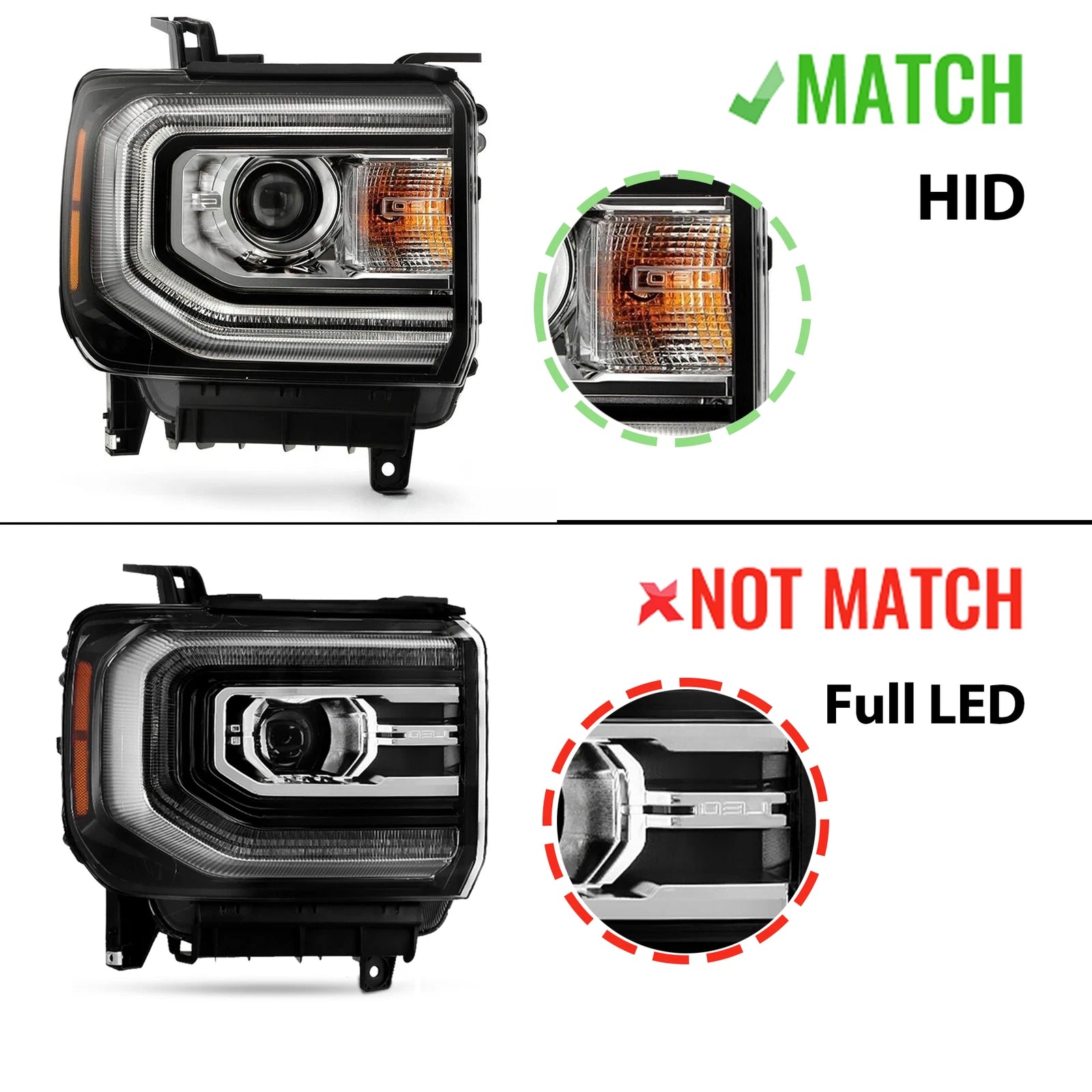 HID Xenon Headlight Assembly with Bulb for GMC Sierra 1500 (2016–2018)