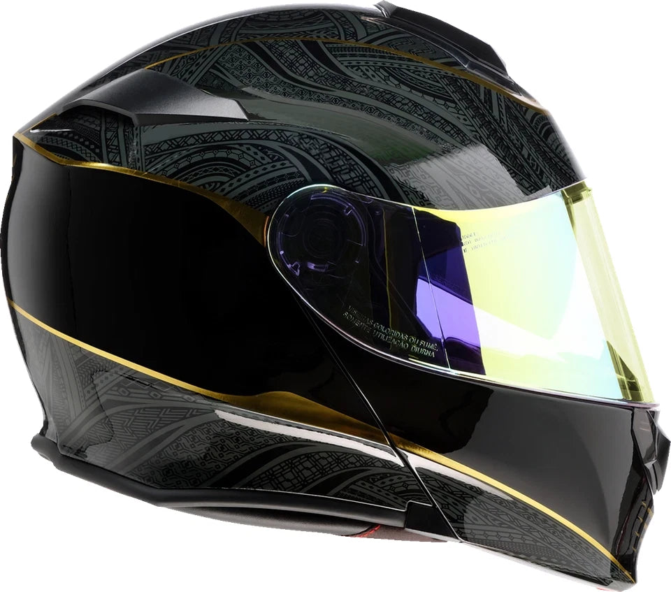 Zir Solaris Notorious Blk & Gold FF Motorcycle Helmet Dual Visor 2XL