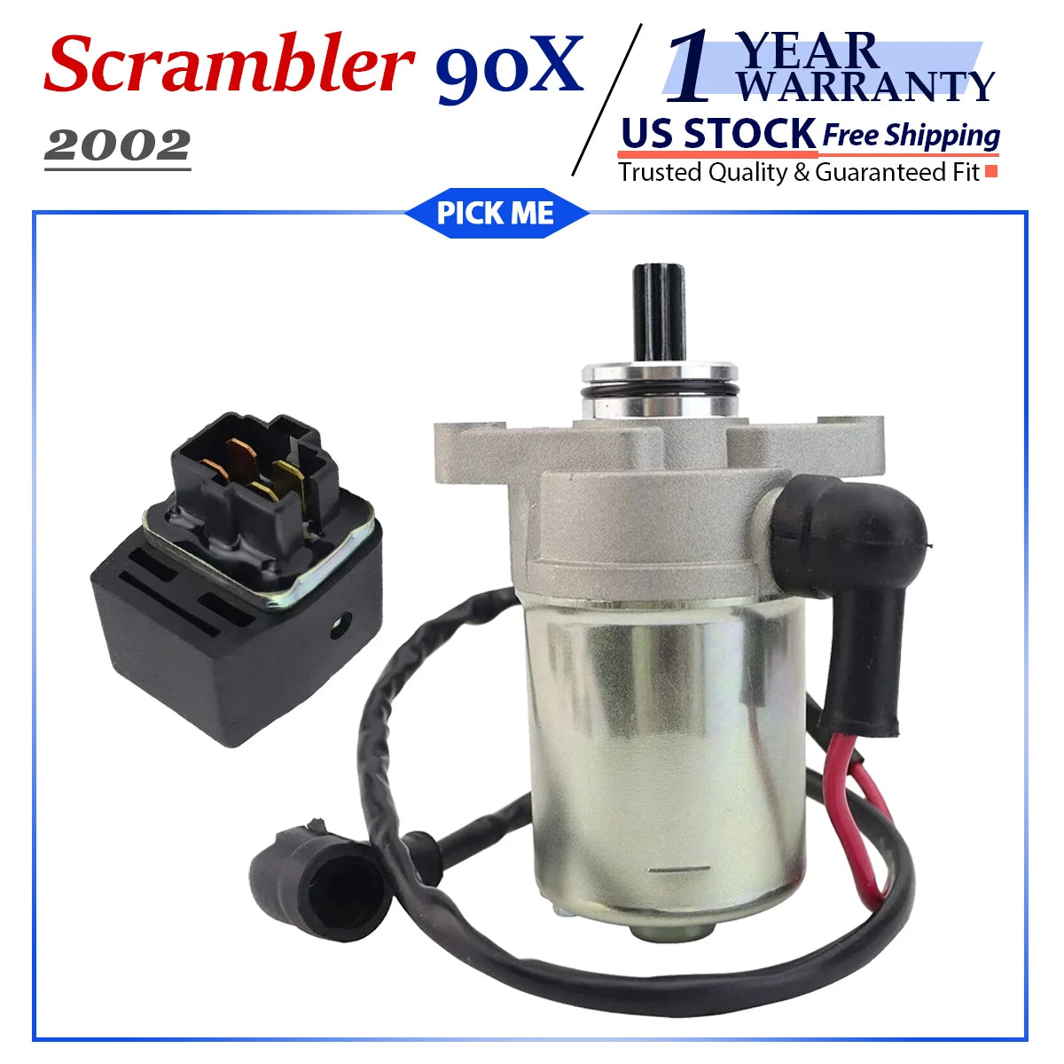 Starter Motor with Relay for Polaris Scrambler 90X (2002)