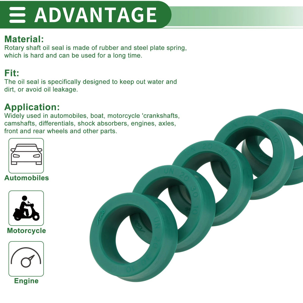 Set of 5 Oil Seal Rotary Shaft Seal 20x30x10mm High Pressure Green