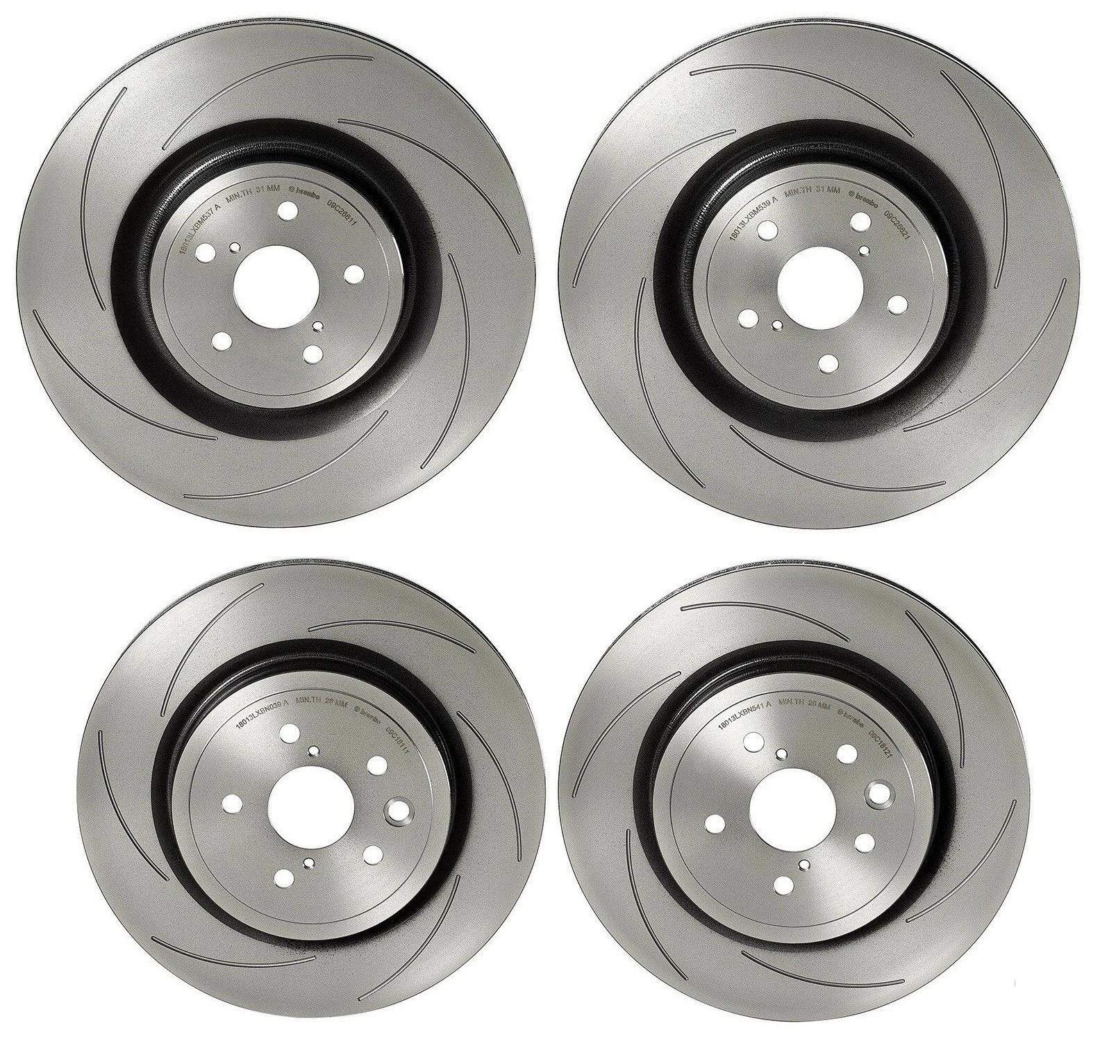Brembo 2X Front & Rear Coated Slotted Brake Disc Rotors Kit for Lexus GS F RC F (2016–2021)