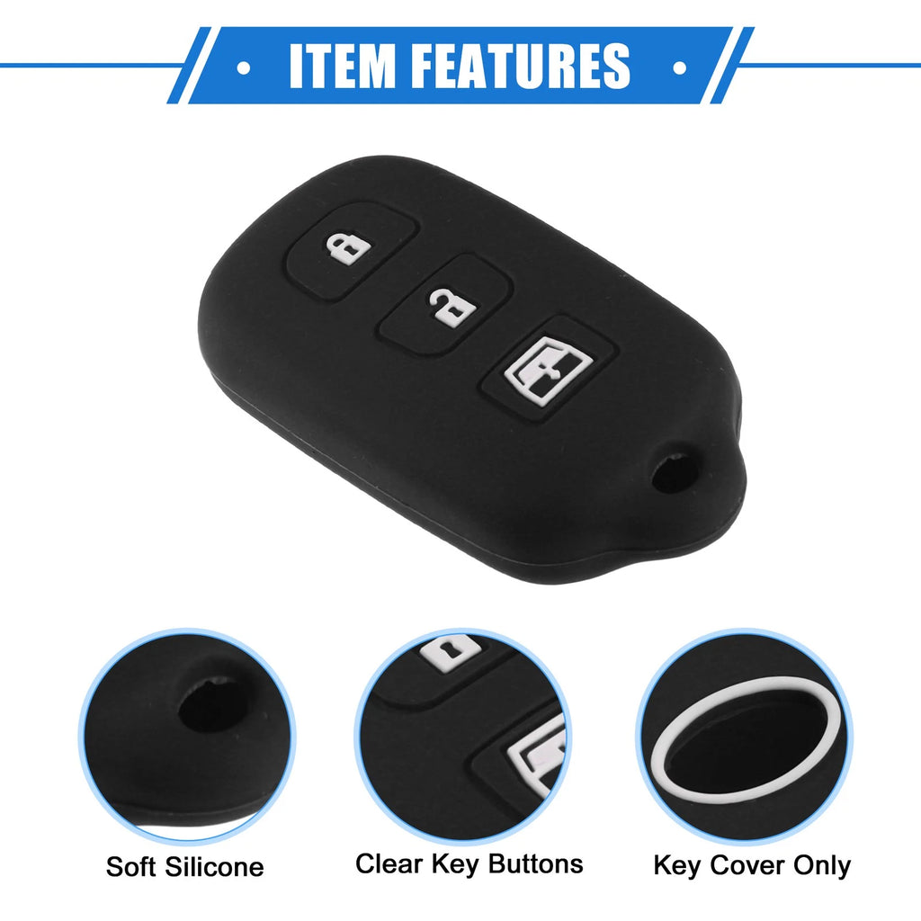 2X Remote Key Fob Case for Toyota 4Runner Sequoia (2003–2023) 4 Button Silicone Black