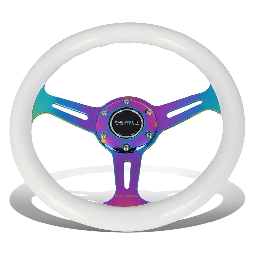 NRG 31cm White Wood Grain Grip Steering Wheel for Universal Fit (No Year)