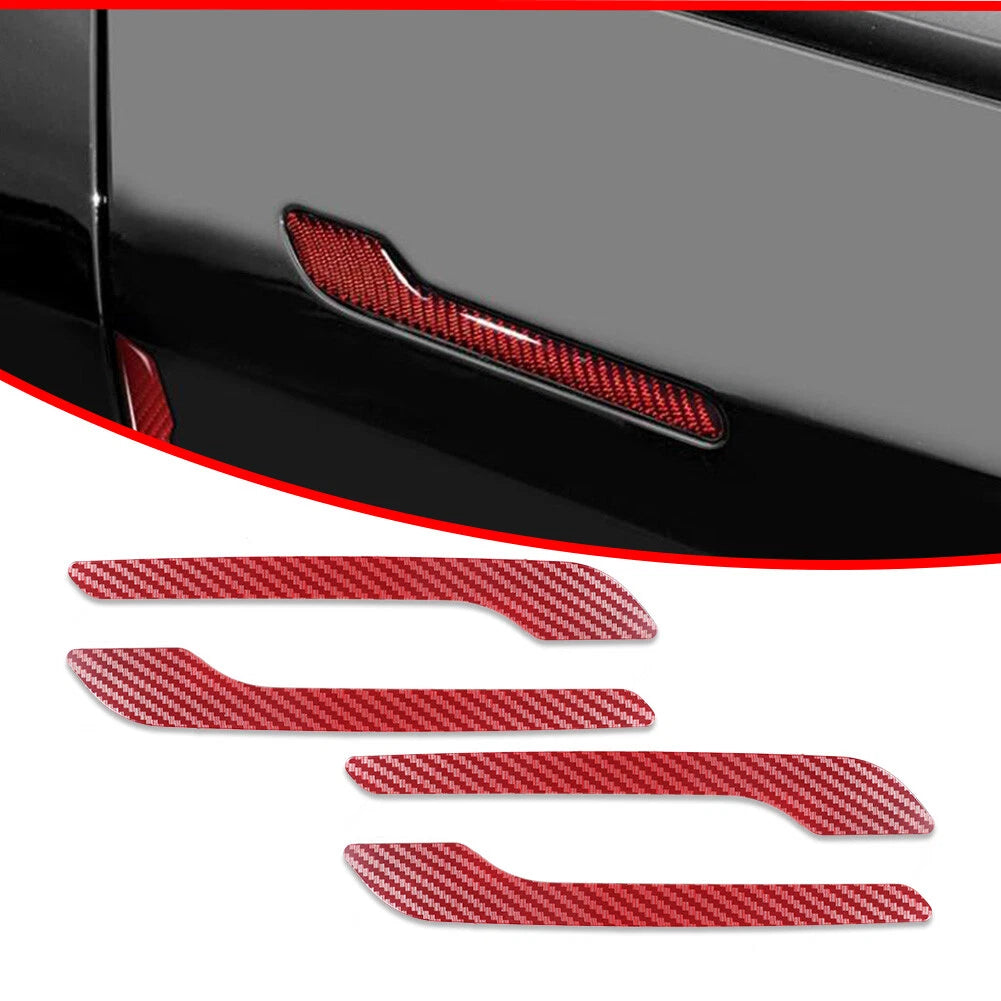 Set of 4 Red Carbon Fiber Door Handle Cover Stickers for Tesla Model 3 Y (2017–2023)