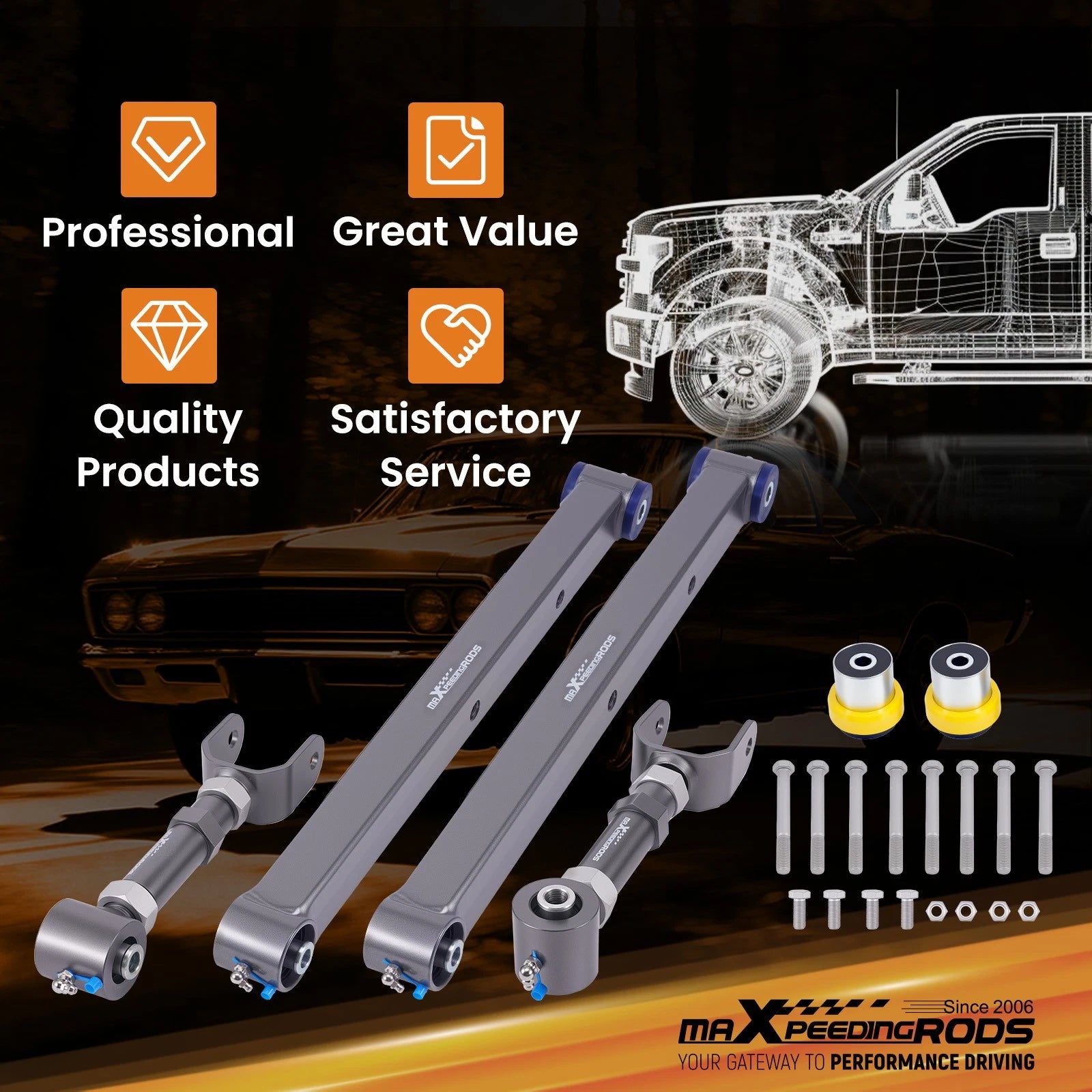 Pair Upper Lower Rear Control Trailing Arms for GM A-Body (1964–1988)