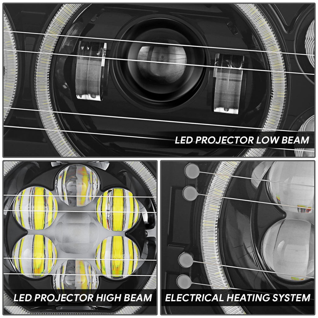 LED Projector Headlight for Kenworth Peterbilt (1981–2019) - Black Clear, Halo Ring