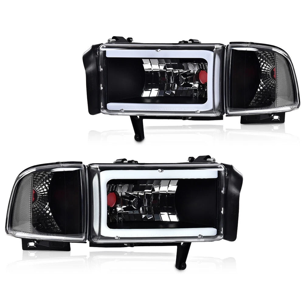 Clear Corner Black LED DRL Headlights for Dodge Ram 1500 2500 3500 (1994–2002)