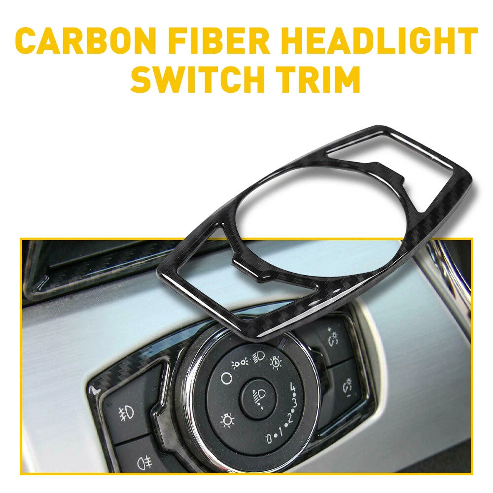 Carbon Fiber Grain Headlight Switch Cover Trim for Ford F150 & Mustang (2015–2020)
