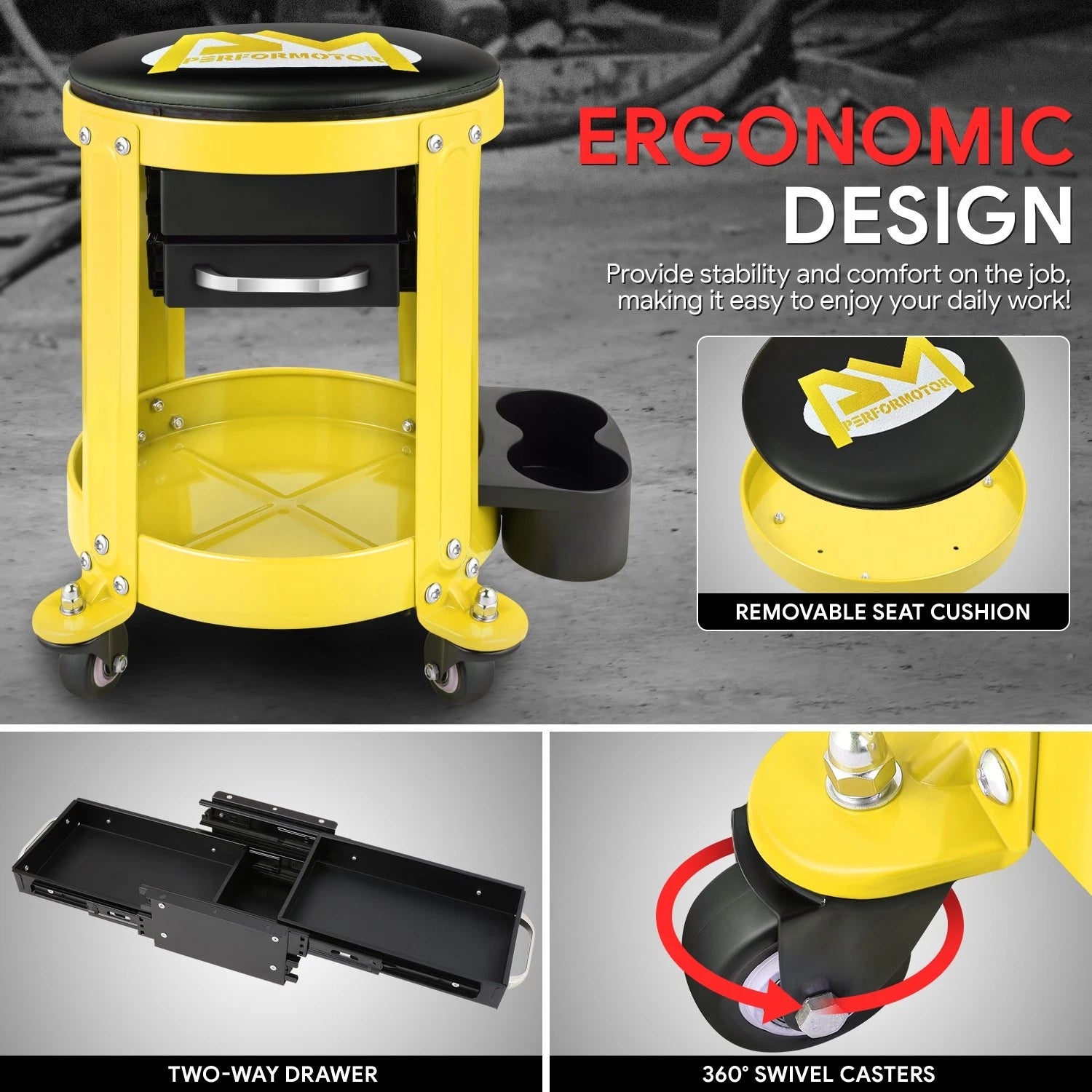 Mechanics Roller Seat with Storage for Universal Use (300lbs Capacity)