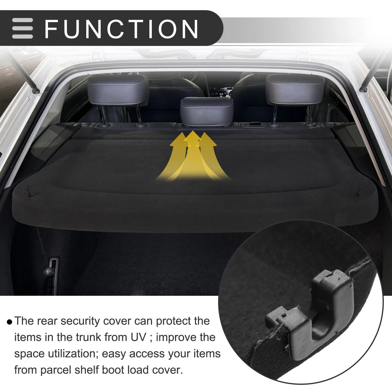 Rear Parcel Shelf Boot Load Cover for Ford Fiesta (2013–2017) Black