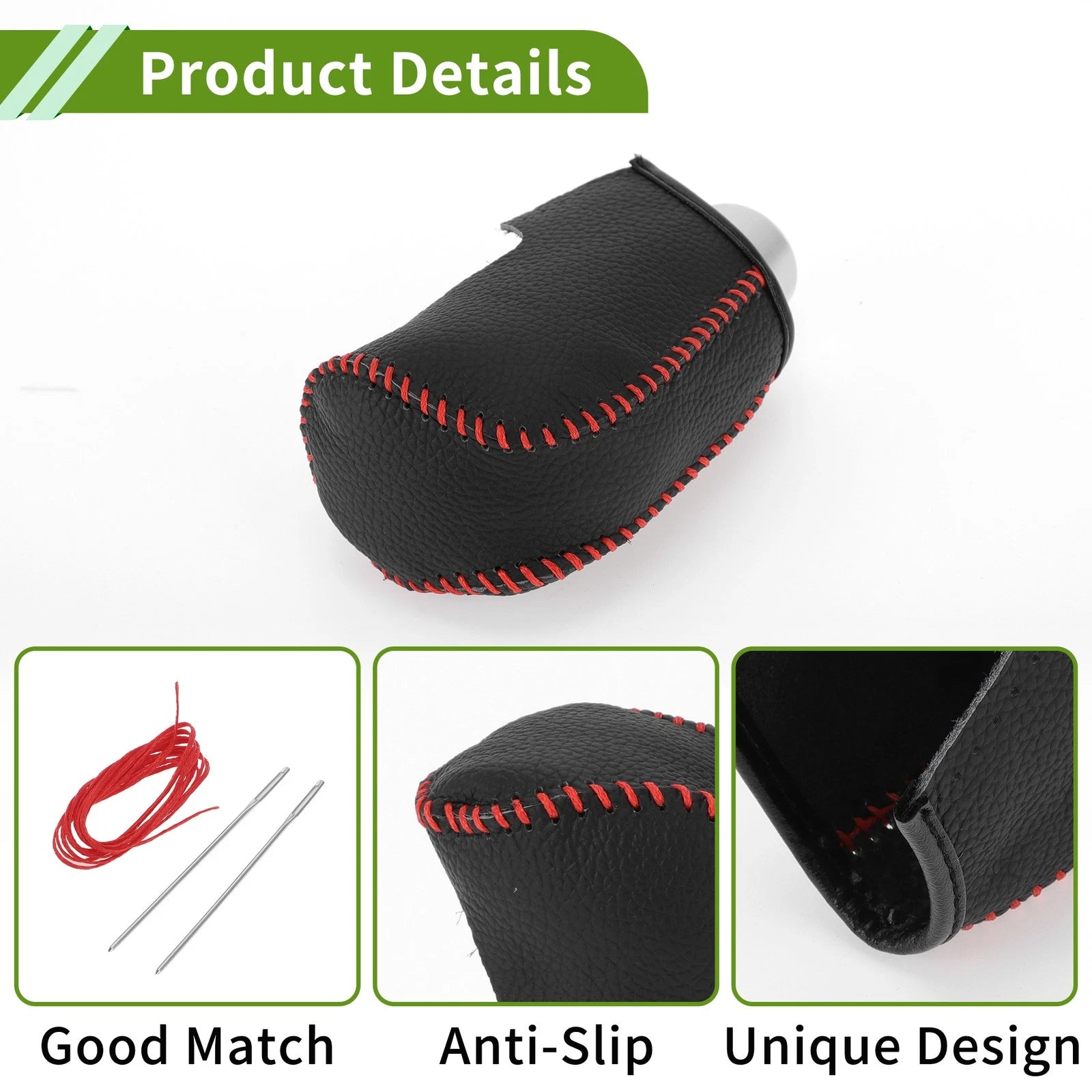 Gear Shift Knob Cover for Mazda 3 (2014–2018) Pebbled Black Red Faux Leather