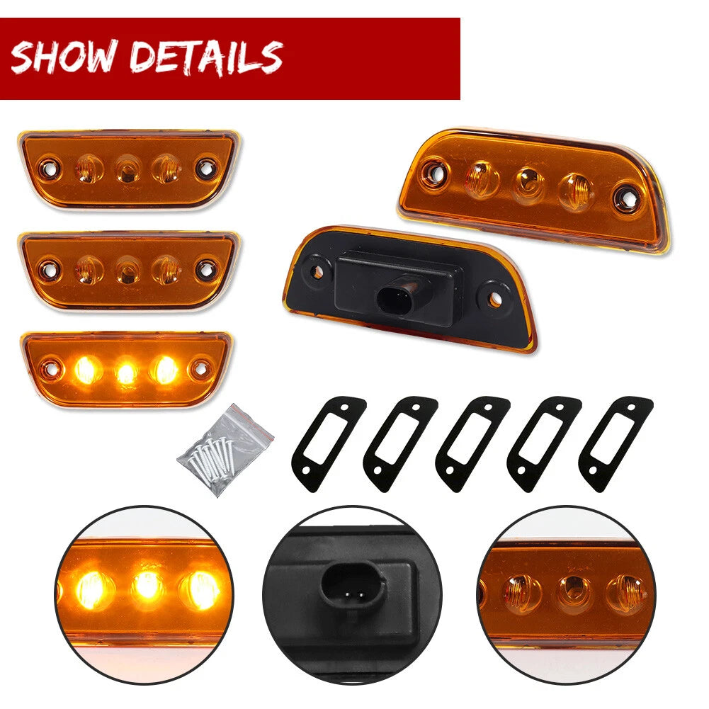 5pc Amber LED Roof Clearance Marker Light for Kenworth T680 T770 T880