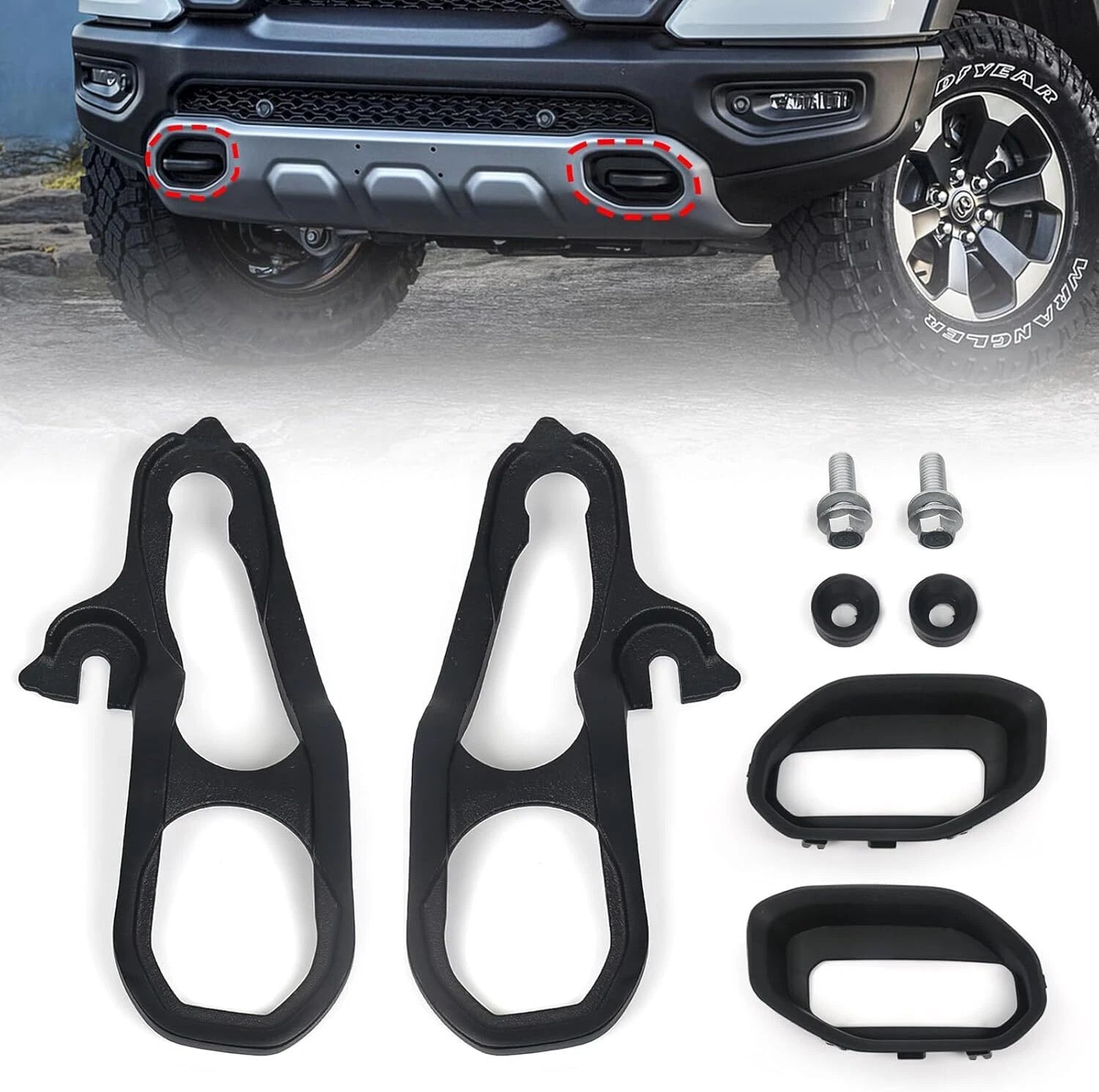 Set of 2 Heavy Duty Front Tow Hooks for Dodge Ram 1500 (2019–2024) 82215268AB