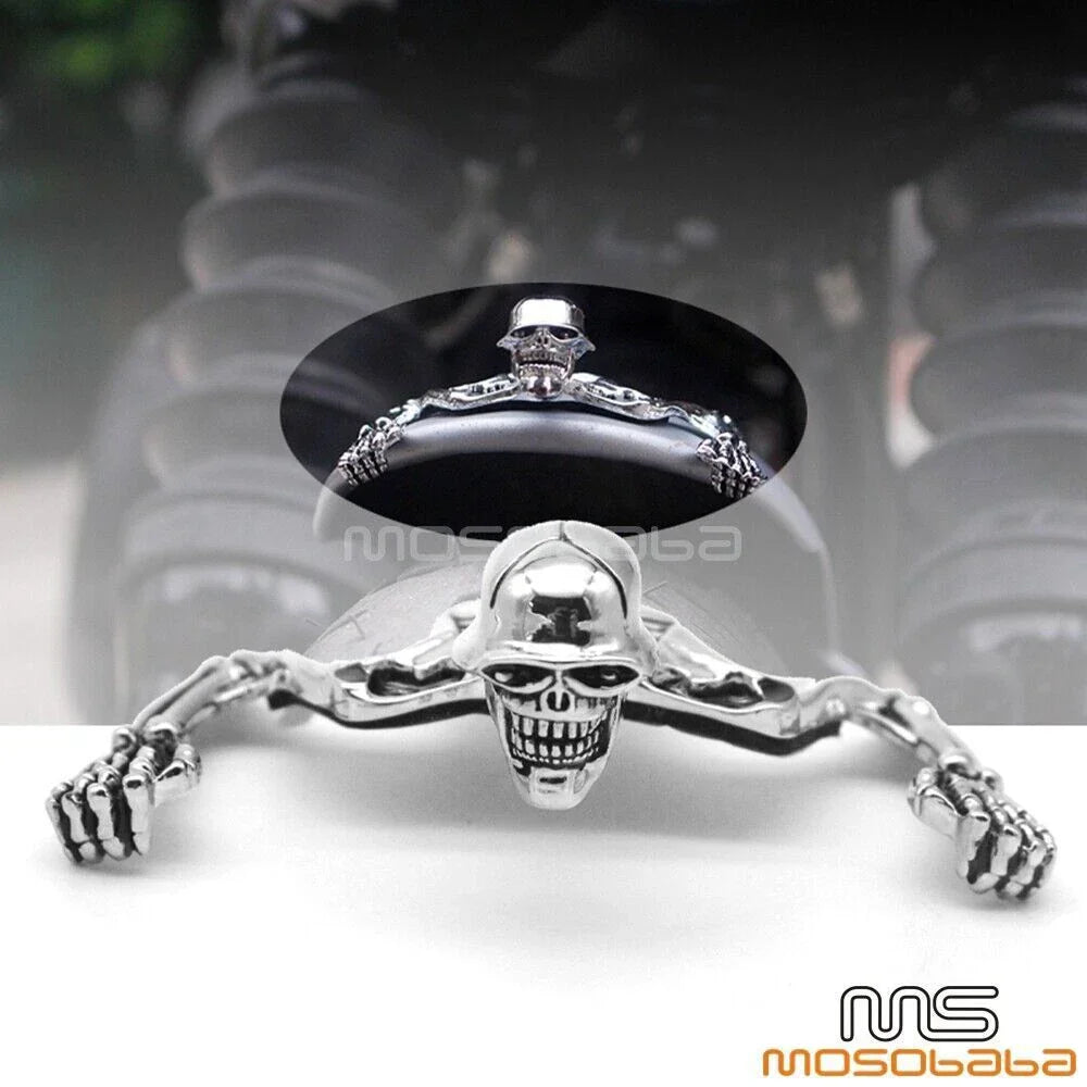 7'' Chrome Headlight Visor Skull Ornament for Harley Road King