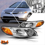 Chrome Housing Headlight Amber Corner Signal Lamps for Honda Civic Sedan (2006–2011)