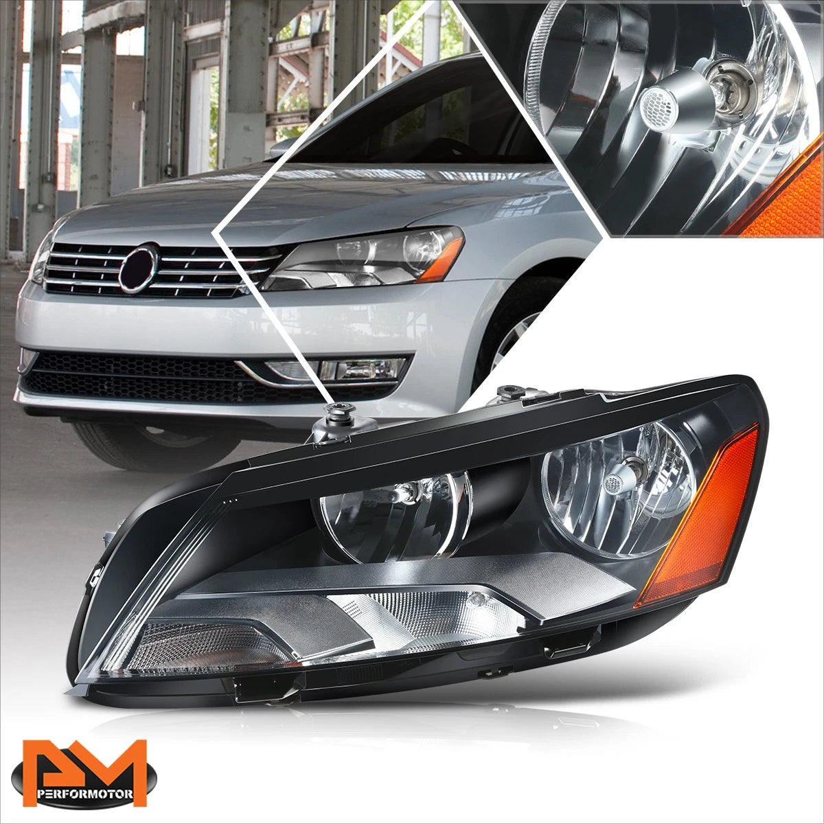 Left Side Headlight Lamp for VW Passat (2012–2015) - Factory Style, Amber Corner, Black
