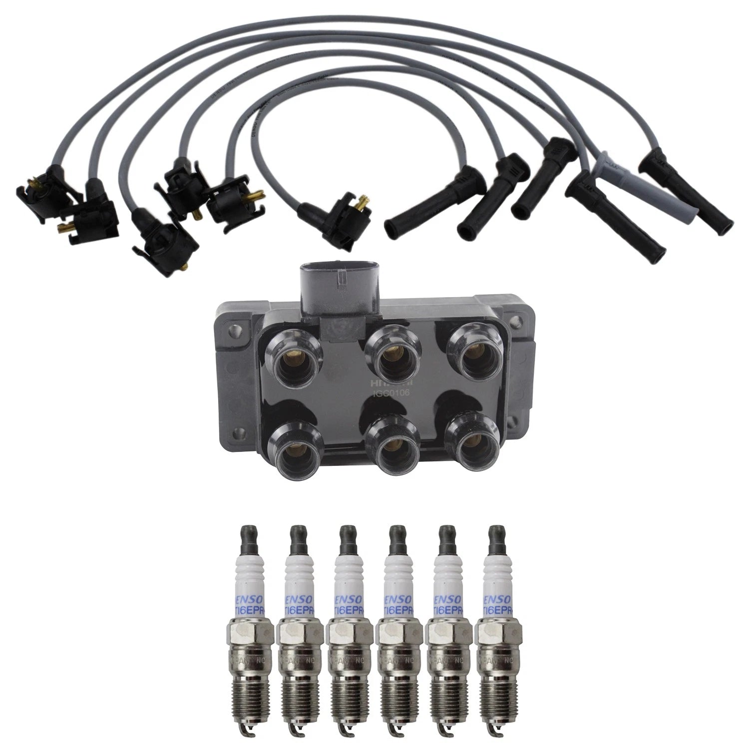 Hitachi Ignition Coils & Denso 6 Iridium Spark Plugs Wire Set for Explorer