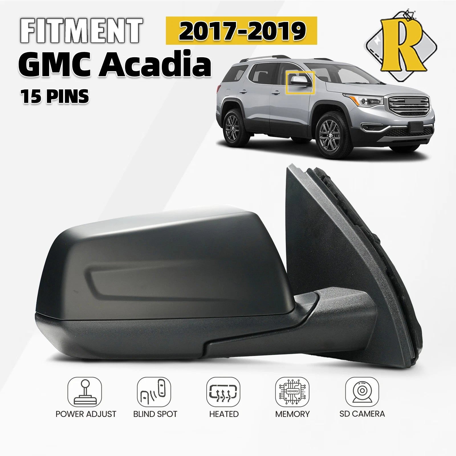 Right Side Mirror for GMC Acadia (2017–2019) Heated Memory Camera Blind Spot 15Pin
