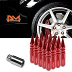 Set of 20 M12X1.5 Red JDM Spiked Hex Wheel Lug Nuts + 20mm Extension