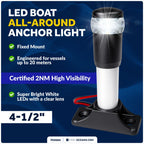 LED Boat Anchor Light for Marine Use (2NM, Fixed Base, Polycarbonate Lens)