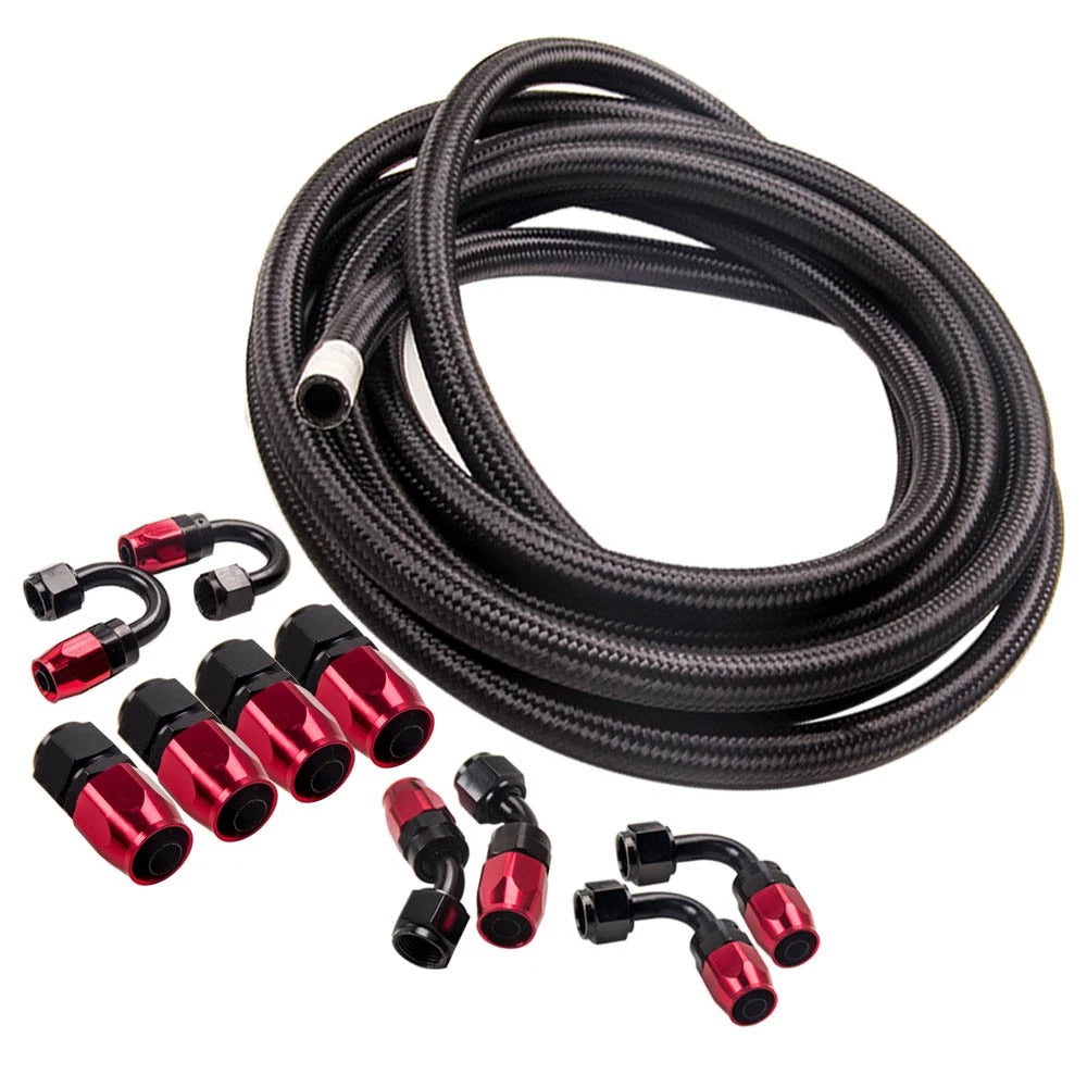 8AN Nylon Steel Braided Oil Fuel Line Fittings Hose End Adaptor Kit