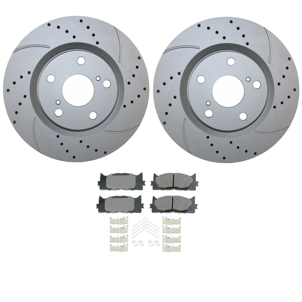 Front Brake Kit 296mm Drilled Rotors & Akebono Ceramic Pads for ES350, Avalon, Camry (2007–2019)