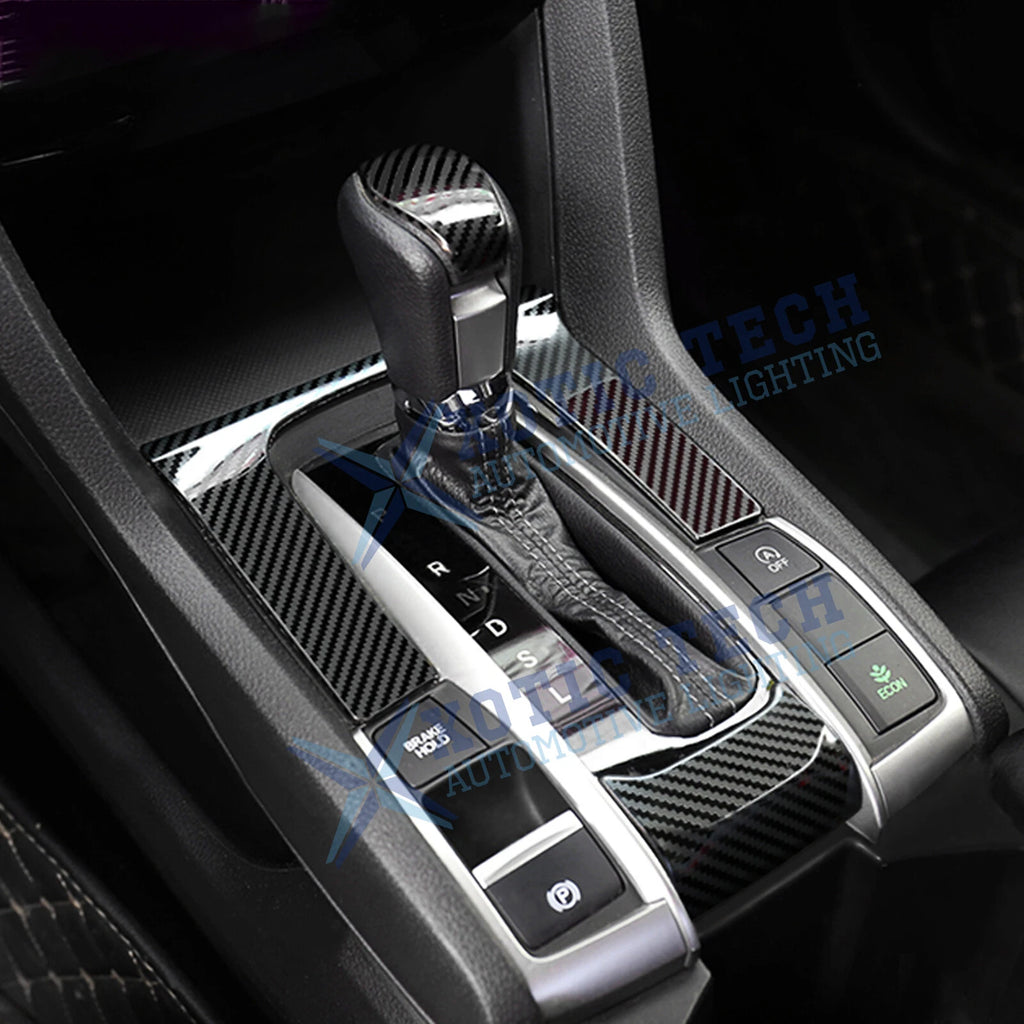 Carbon Fiber Black Red Gear Shift Panel Frame Cover for Honda Civic (2016-2021)