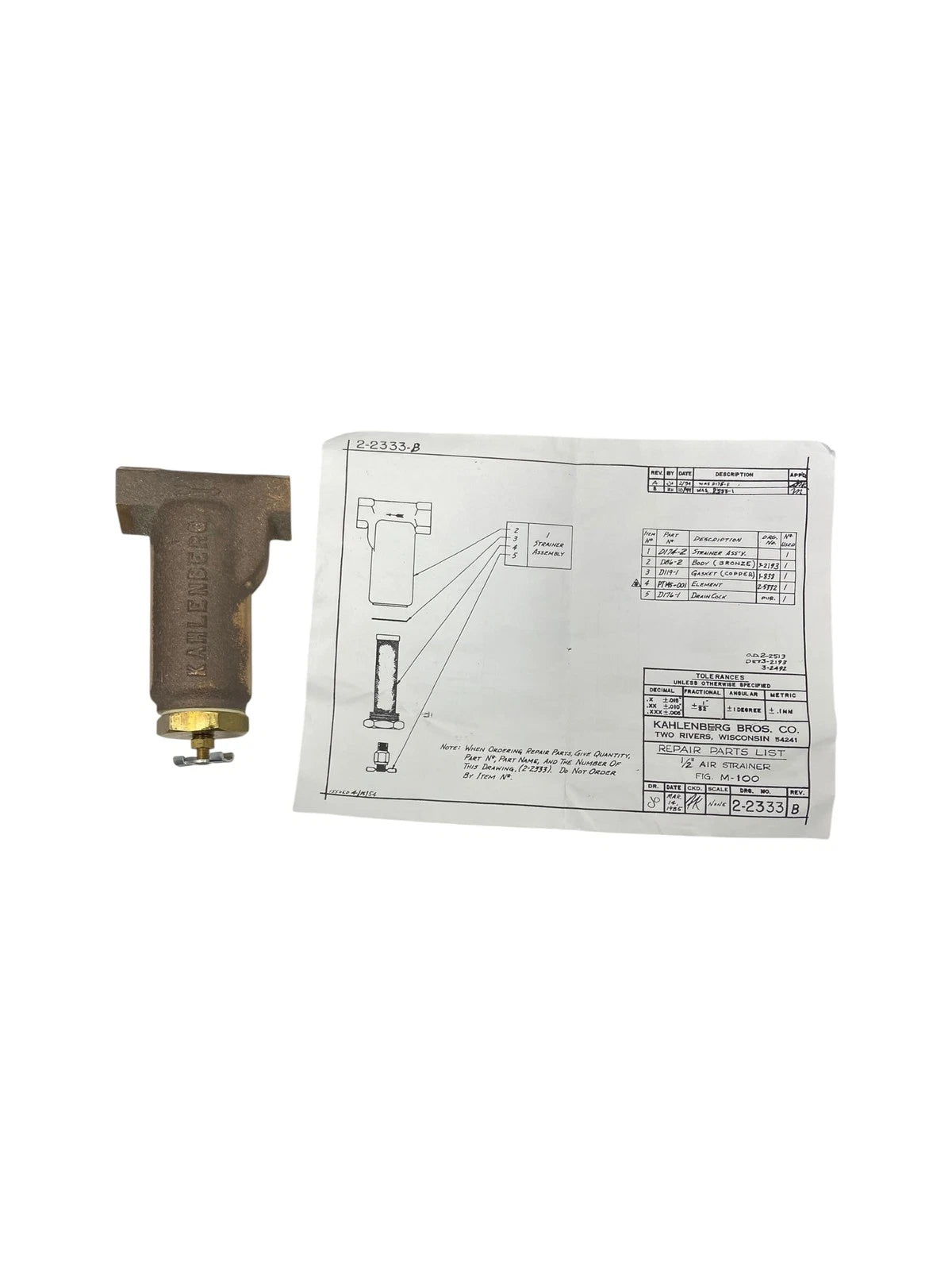 Air Strainer / Moisture Trap 1/2" NPT for Kahlenberg M-100