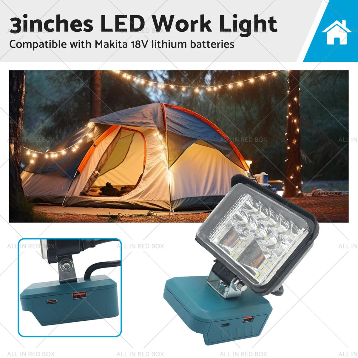 3in LED Work Light for Makita 18V Li-Ion Battery (Compatible)