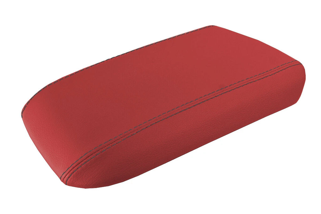 Leather Console Lid Armrest Cover for Ford Mustang (2005–2009) Red Black Stitch