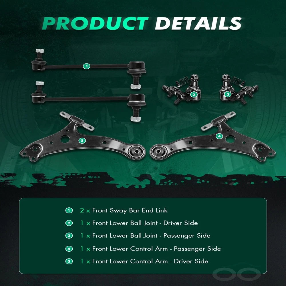 Set of 6 Front Control Arms Ball Joints Sway Bars for Toyota Camry (2002–2005)