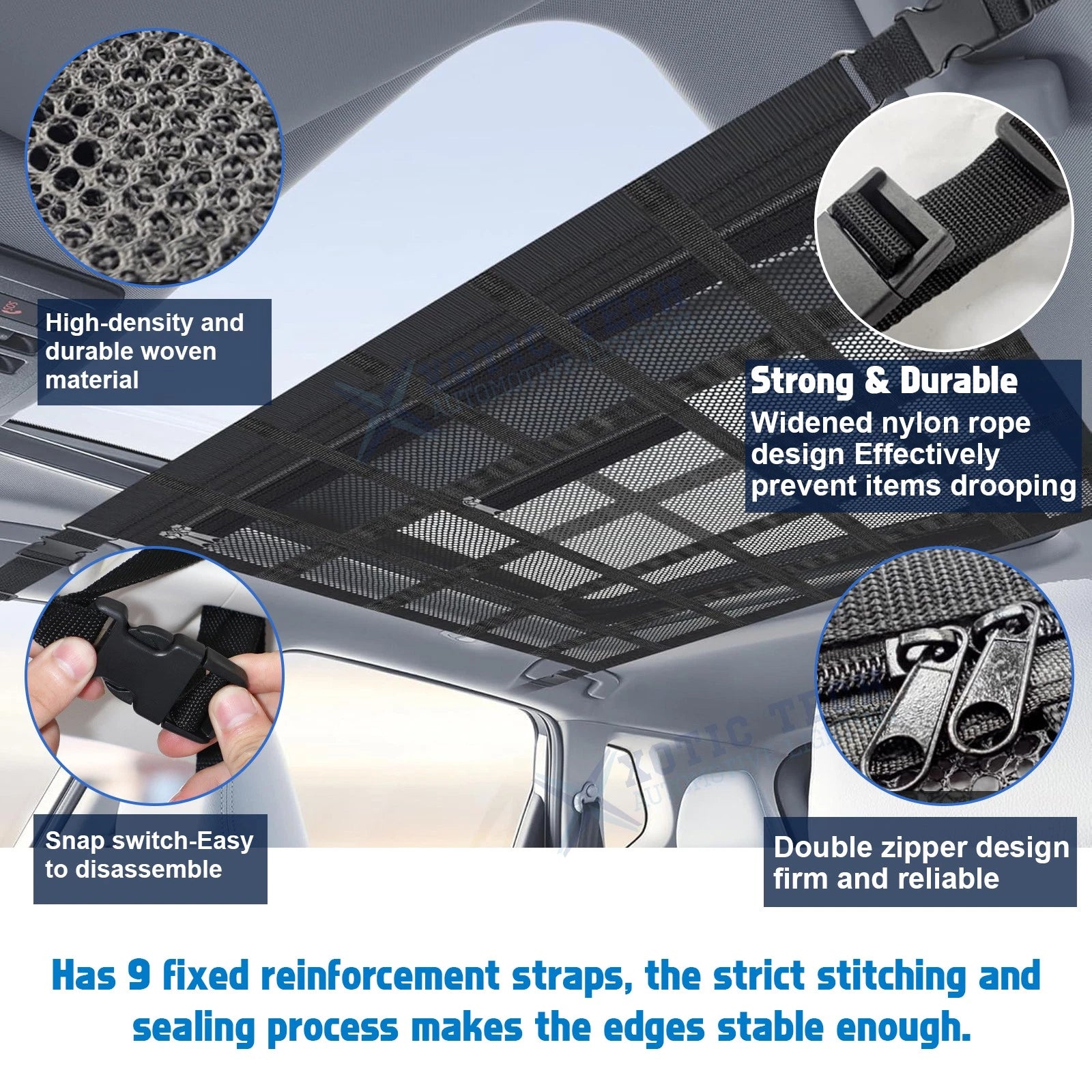 Ceiling Cargo Net Pocket Organizer for Honda, Dodge, Ram, GMC Sierra (2011-2024)