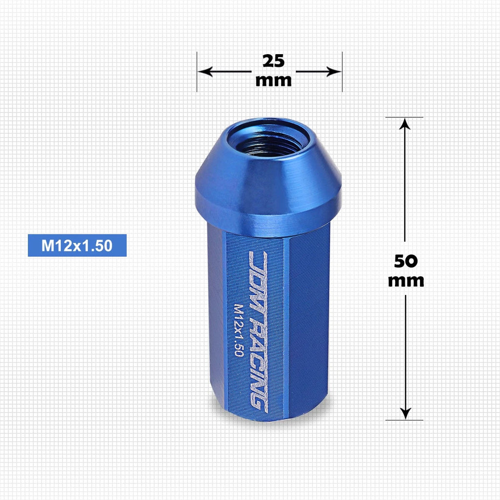 20Pc M12X1.5 Blue JDM Closed End Aluminum Hex Wheel Lug Nuts with 25mm Extension