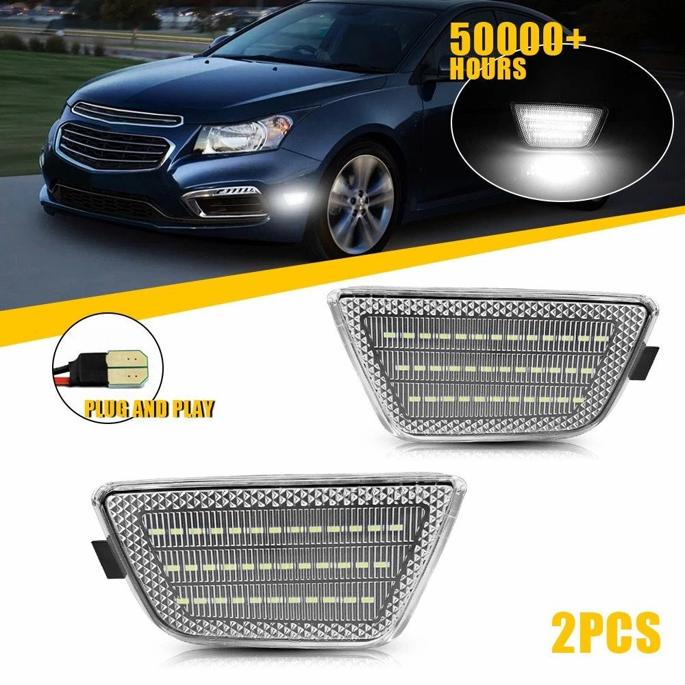 2X Clear Front Side LED Bumper Marker Lights for Chevrolet Cruze (2011–2015)