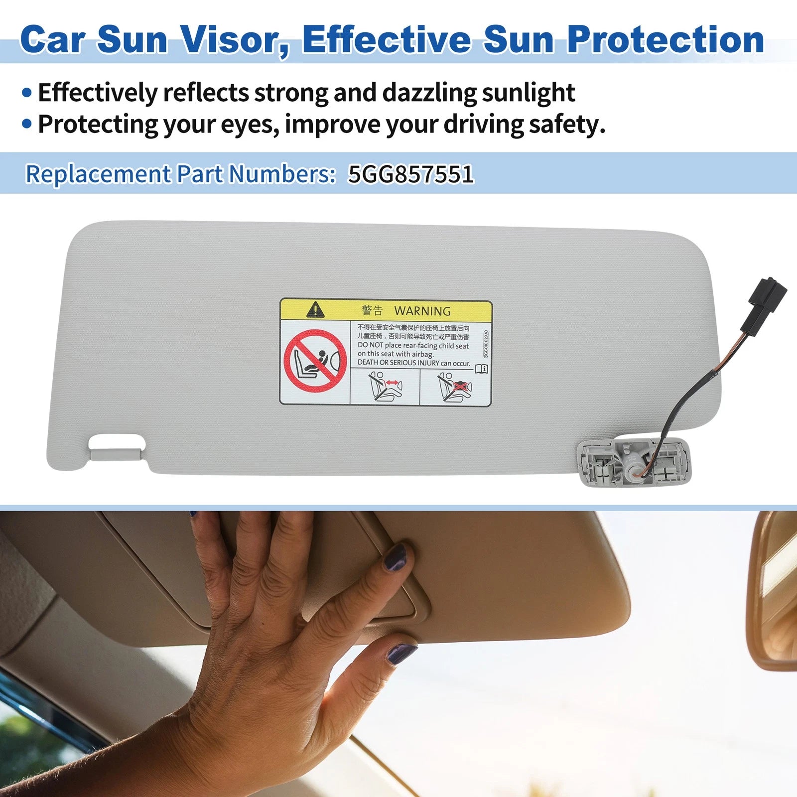 Right Side Sun Visor for Volkswagen Golf MK7 (2013–2017) 5GG857552 Gray