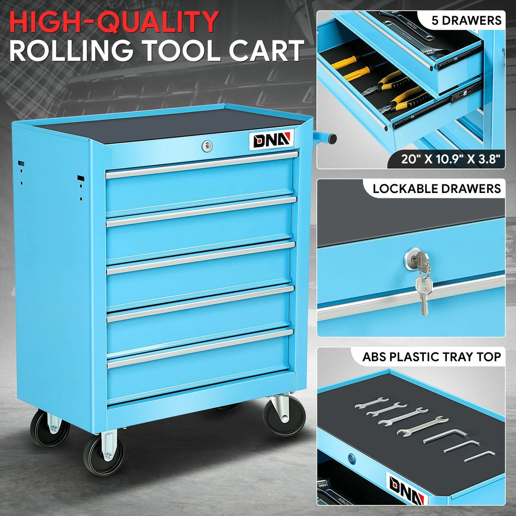 5 Drawer Lockable Rolling Tool Chest for Garage Workshop (Blue)