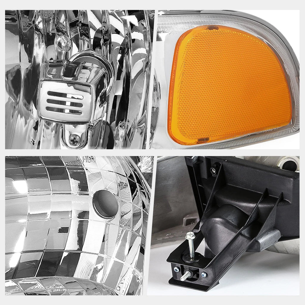 Upper Chrome Housing Headlight & Amber Side Corner Lamp for GMC Sierra/Yukon (1999–2007)