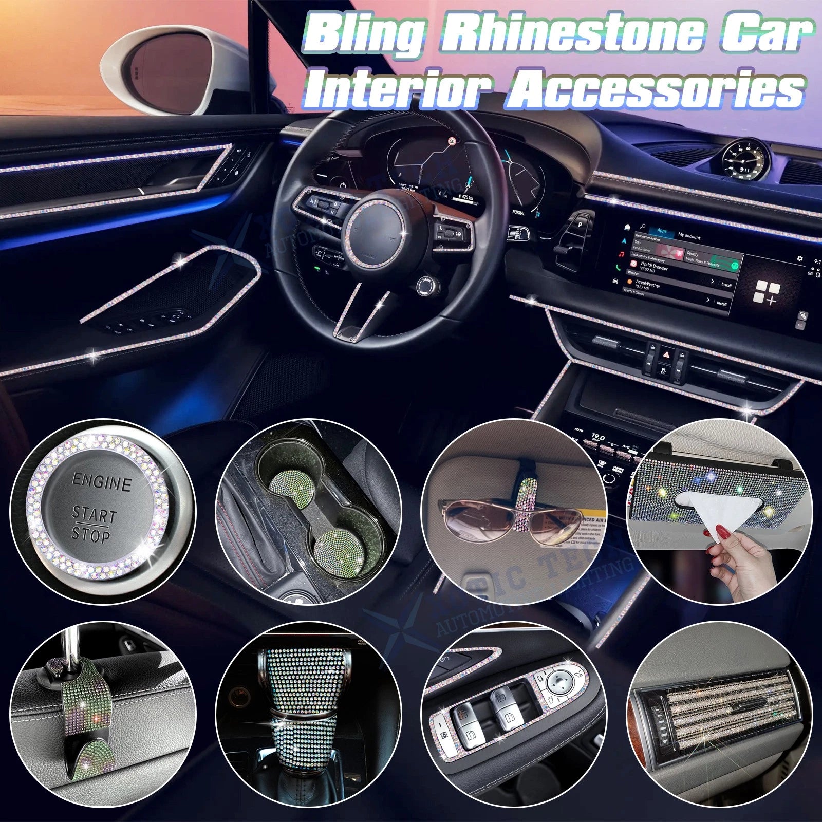 Color Crystal Engine Button Ring Cover for Headrest Hook Cup Coasters (2025–2026)