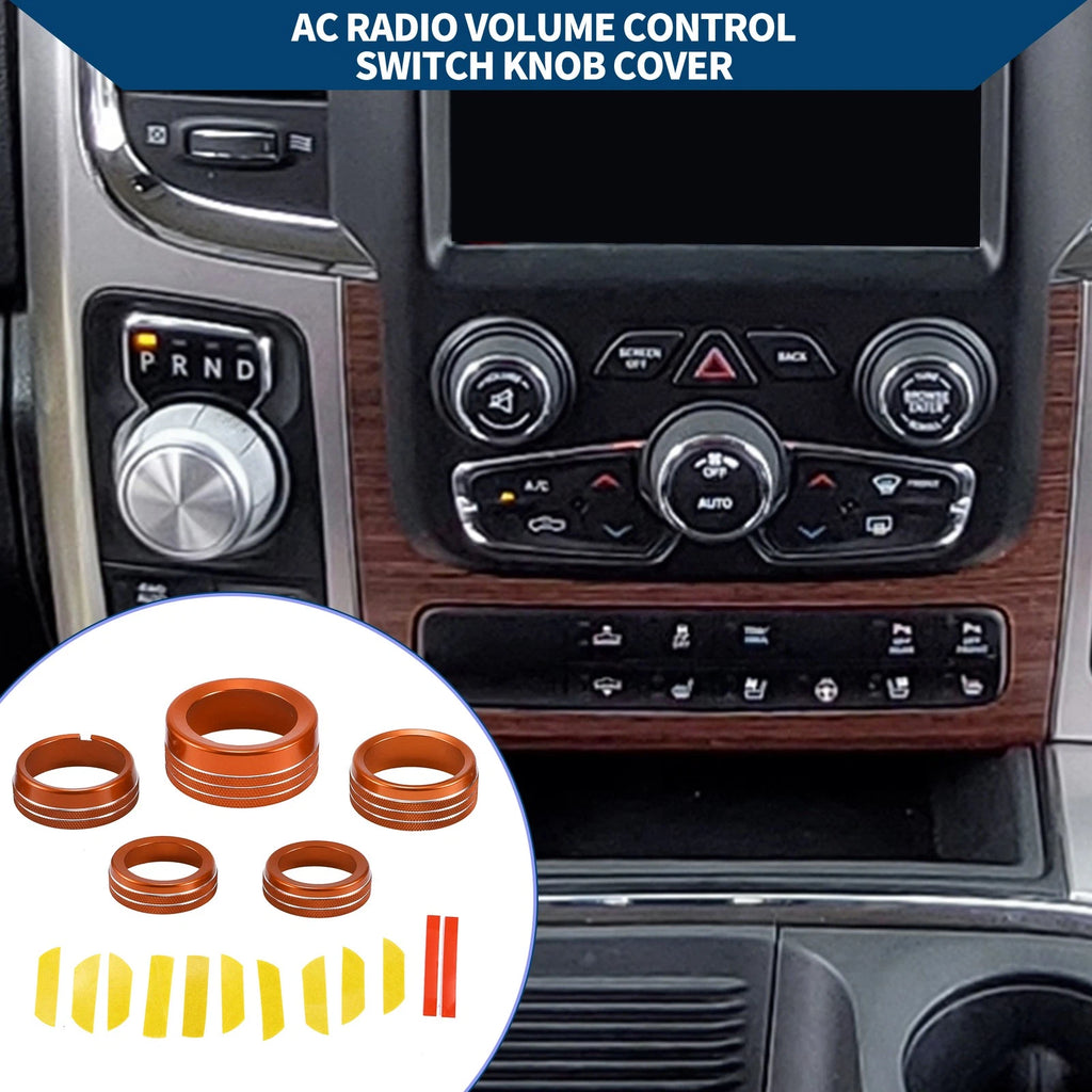 Set of 5 AC Gear Shift Headlight Media Knob Covers for Dodge RAM (2013–2017) Orange