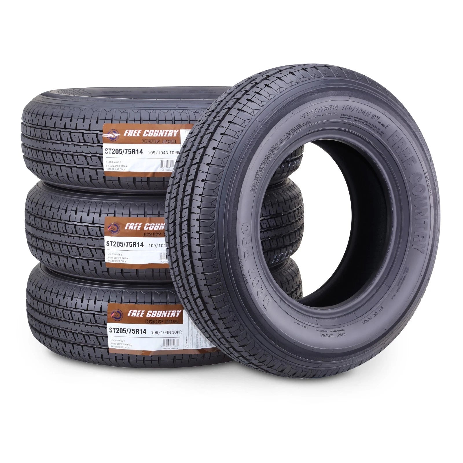 Set of 4 Trailer Tires ST205/75R14 10-Ply E 109N Steel Belted Radial