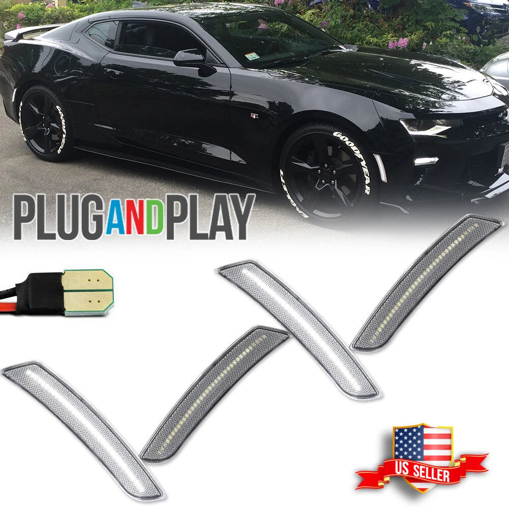 4X Clear White LED Side Marker Lights for Chevy Camaro (2016–2023)