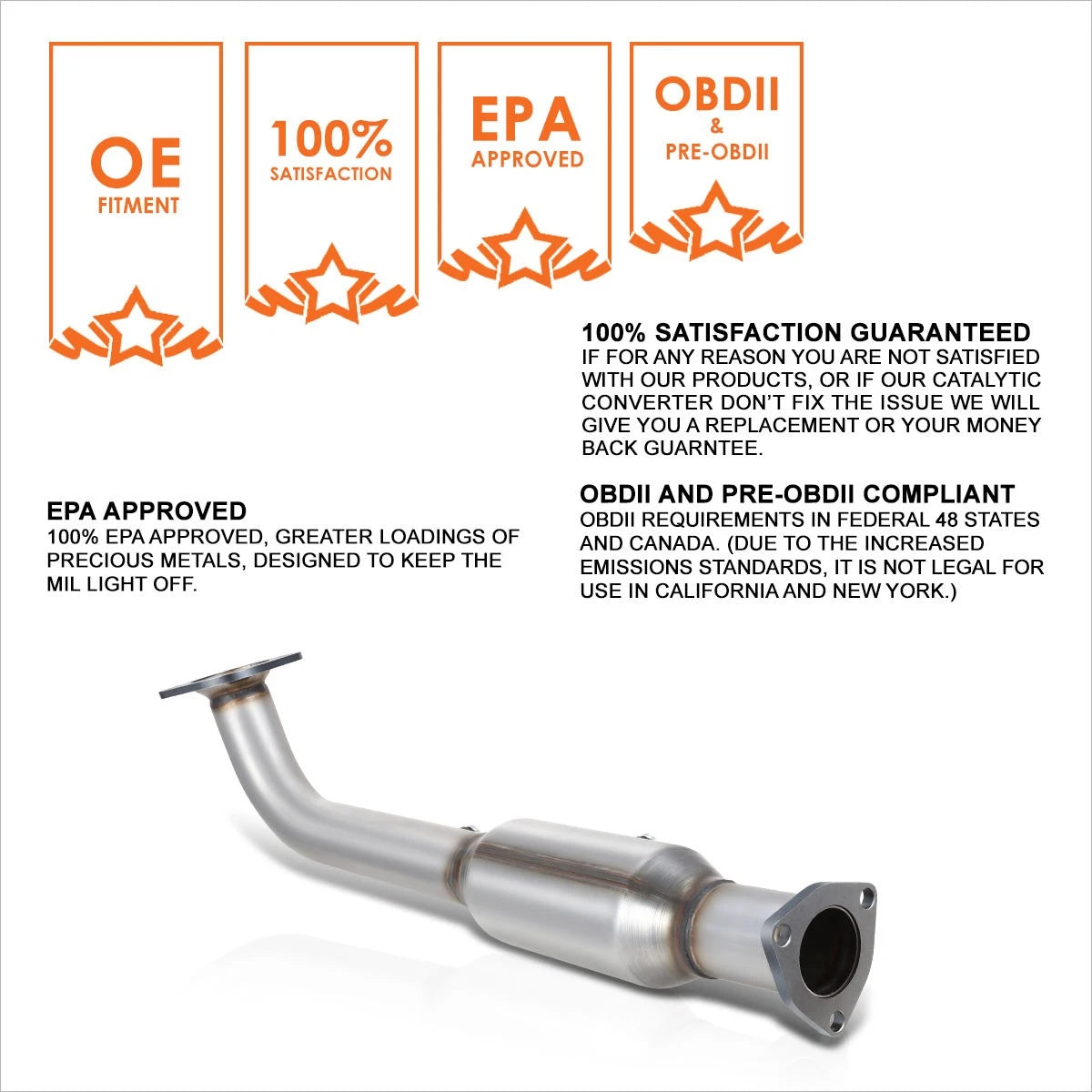 Stainless Steel Front Catalytic Converter Exhaust Pipe for Honda CR-V (2007–2009)