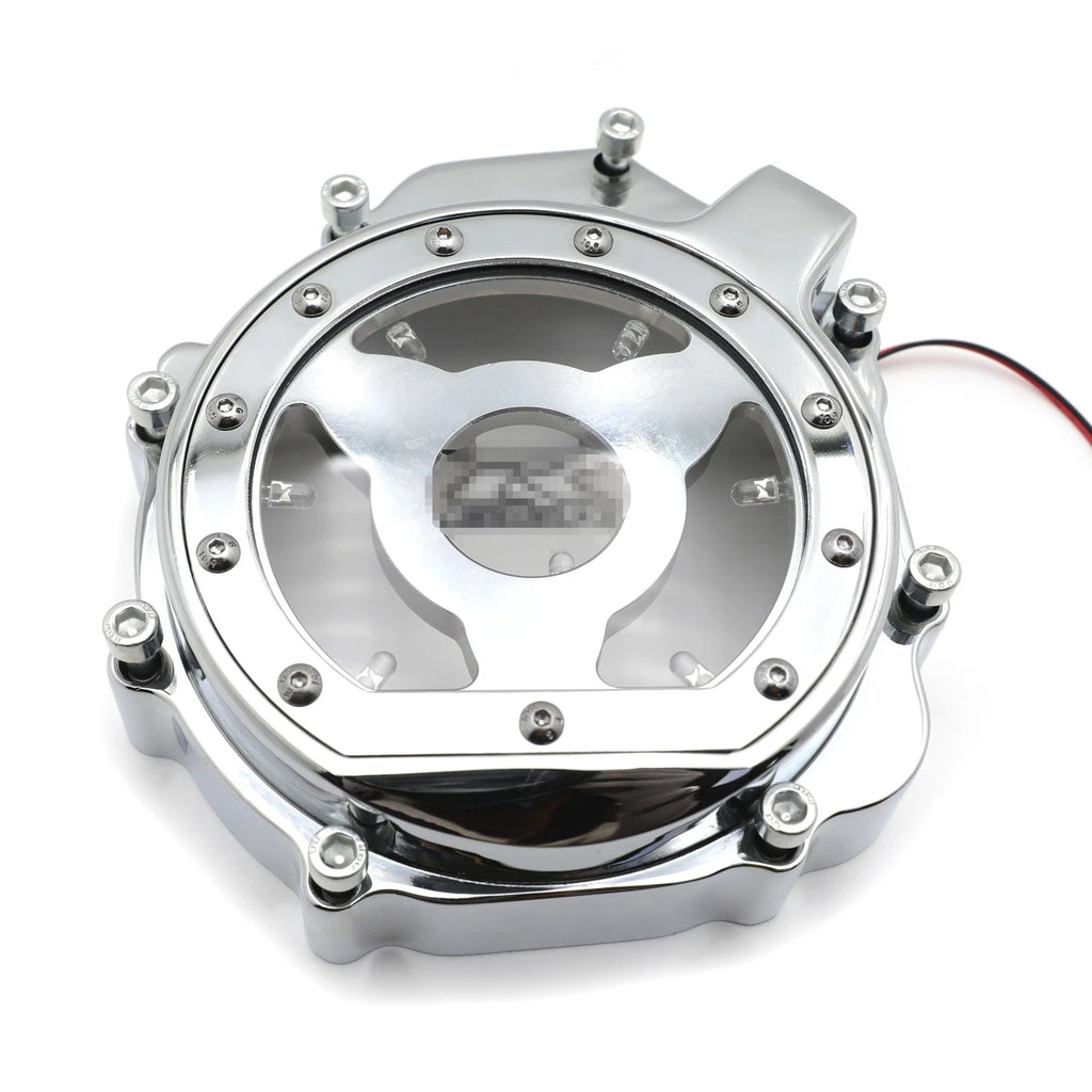 Chrome Left Engine Clutch Cover Guard w/ Green LED for Suzuki GSXR1000 (2005–2008)